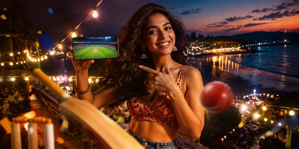 Cricket betting interface on mobile device beachside India