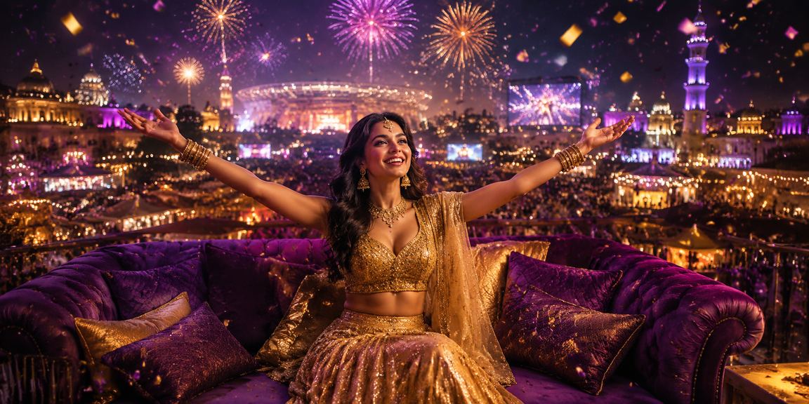 Entertainment casino scene with colorful Indian lehenga